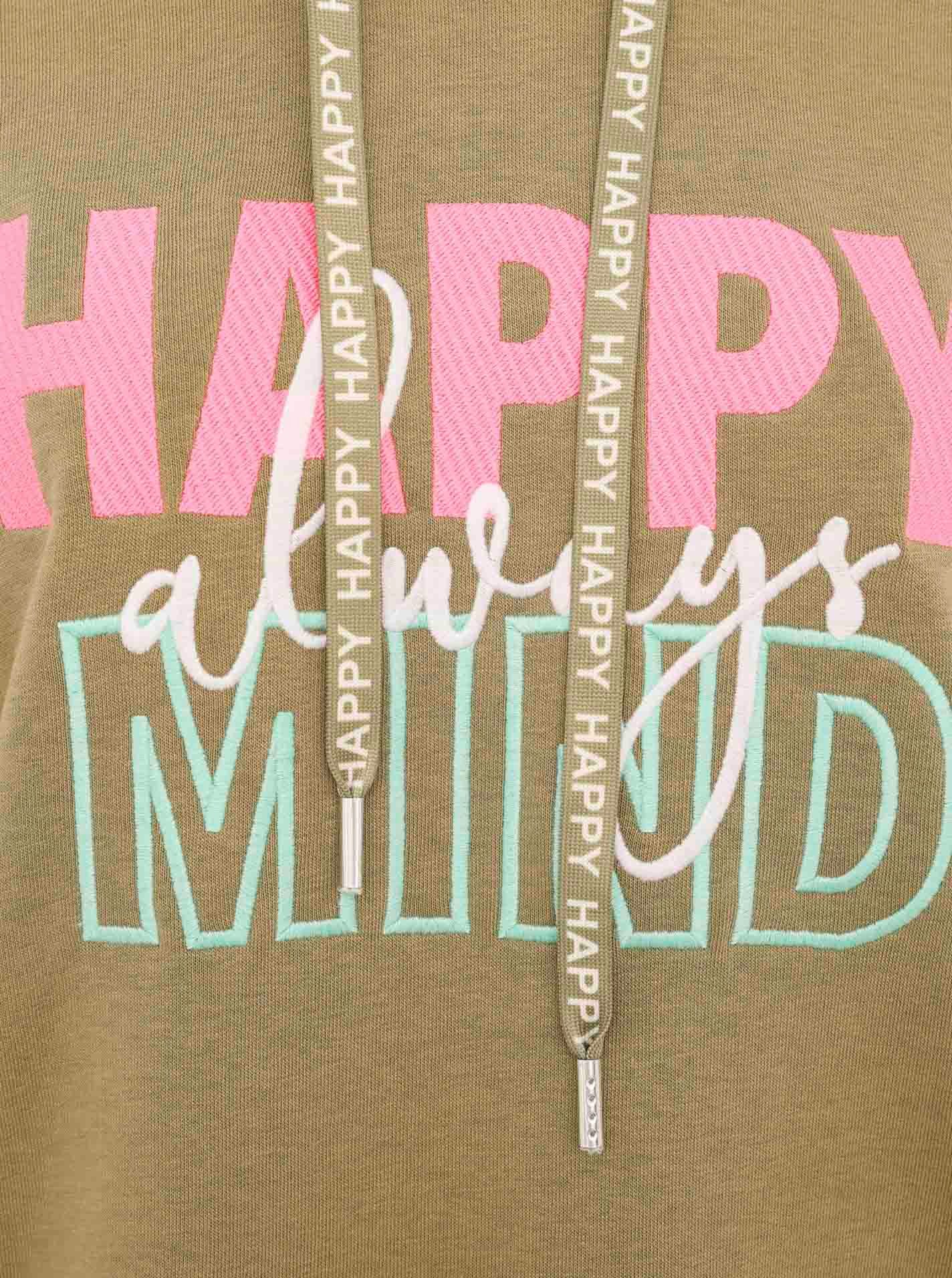 Zwillingsherz Sweatkleid "Always Happy Mind" mit Kapuze und fröhlicher Botschaft, neon Armbündchen