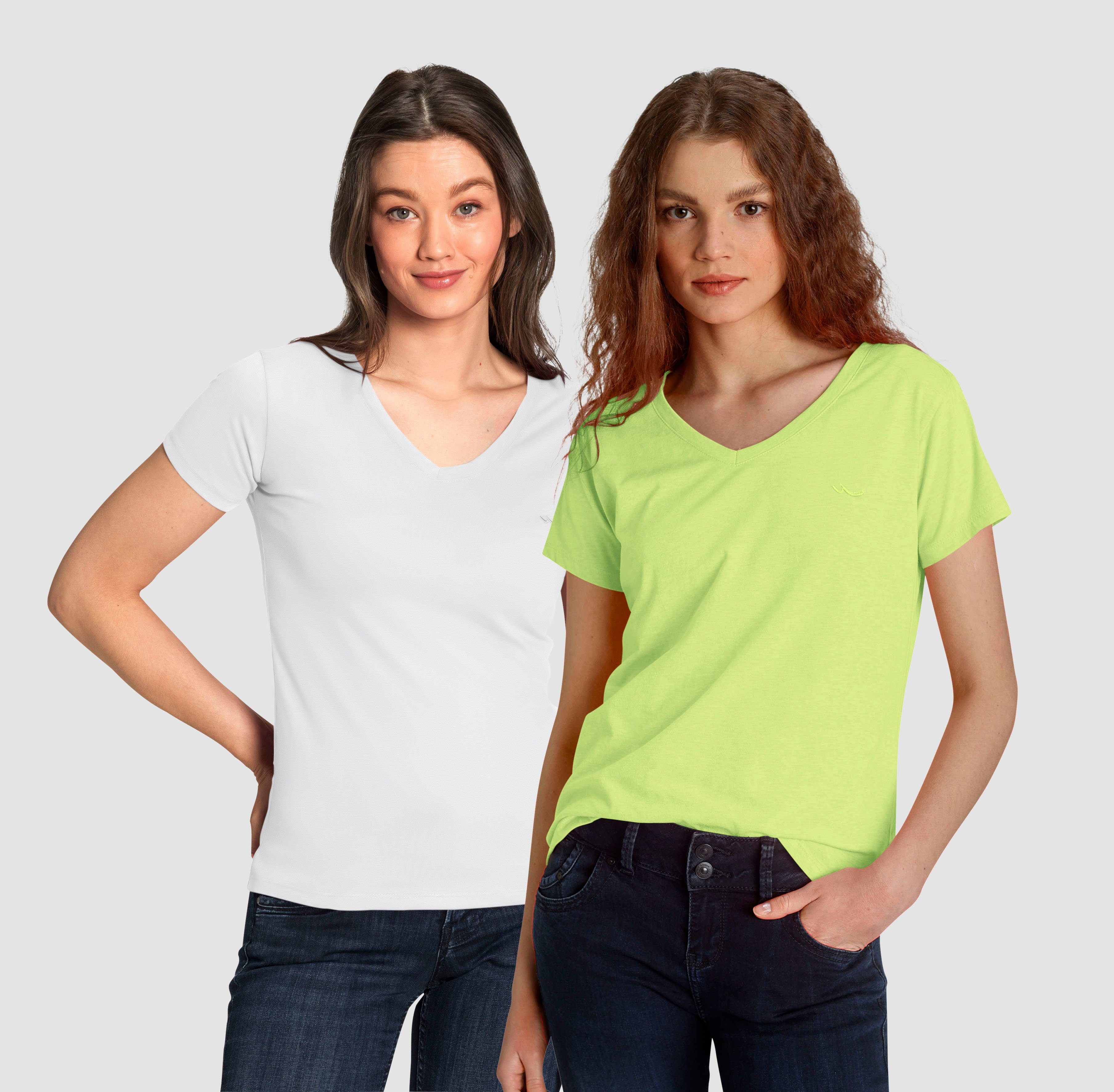 LTB Kurzarmshirt ASYONDP (2-tlg) mit kleiner Logo Stickerei WHITE + FLUO YELLOW | V-Shirts