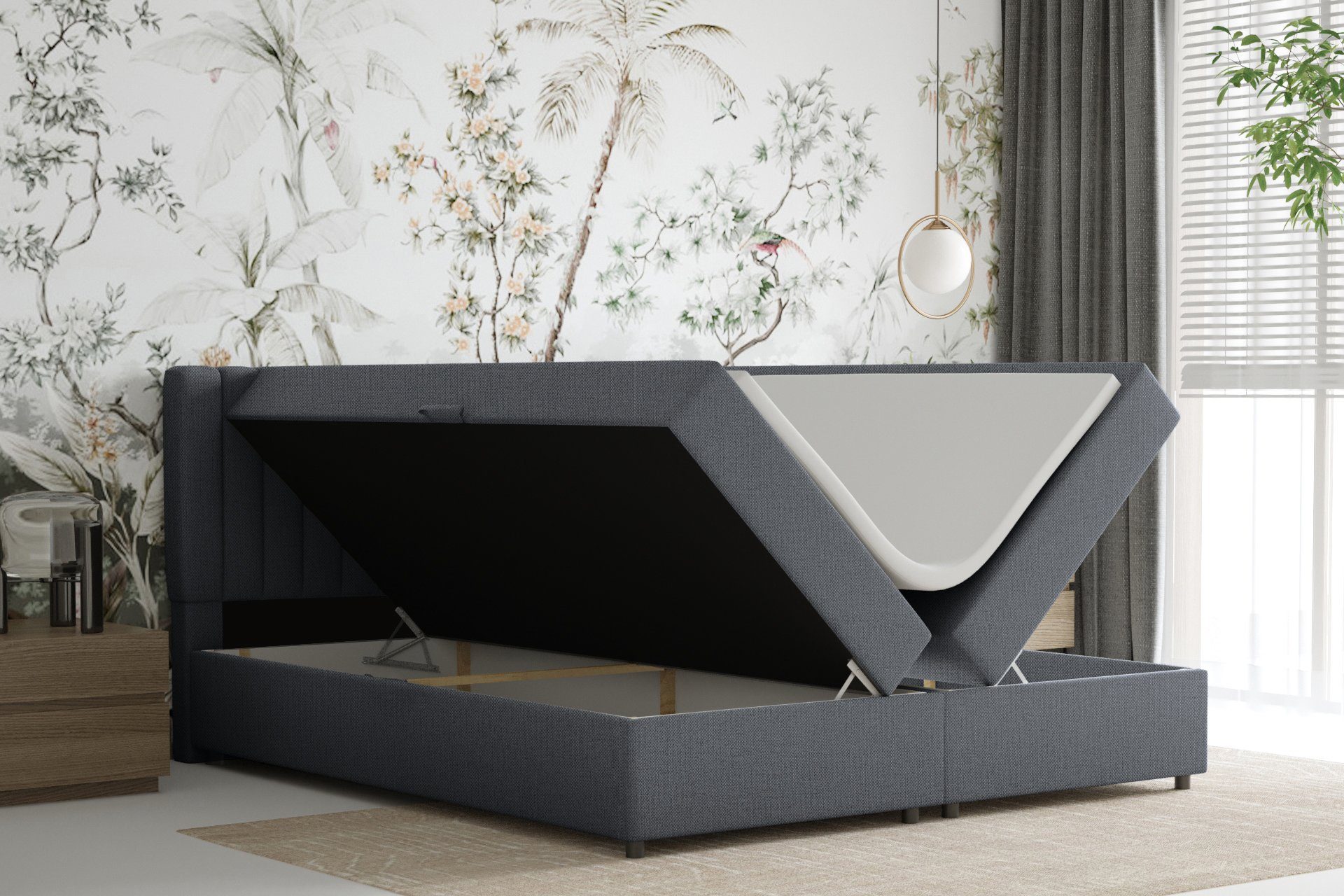 Homesy Boxspringbett EVEREST – Komfortables Doppelbett im modernen Design (Bett inkl. zwei Bettkästen und Topper), Große Auswahl an Polsterfarben, inklusive Mat – Bild 3 von 5