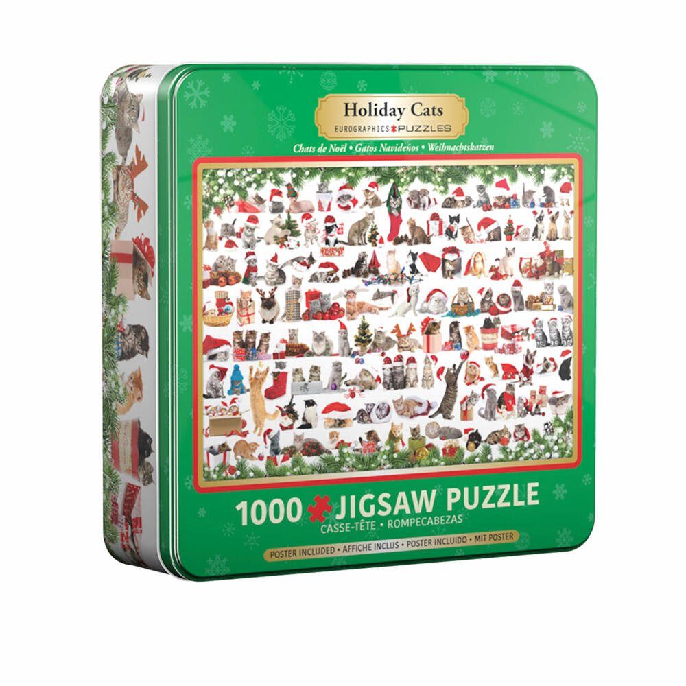 EUROGRAPHICS Puzzle Holiday Cats in Blechdose, 1000 Puzzleteile