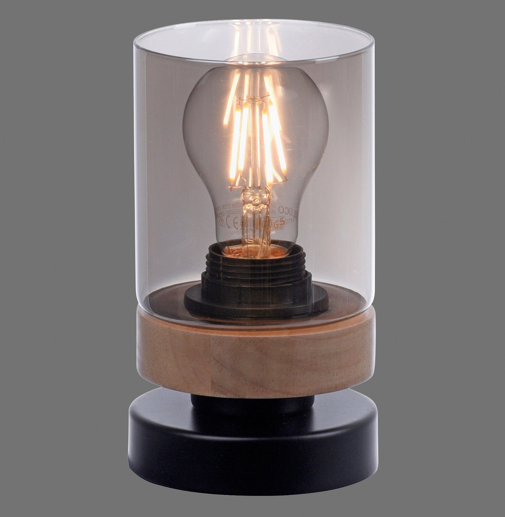 Rauchglas, - Leuchtmittel, Tendon, Leuchtmittel geeignet Tischleuchte Home E27 Glas, Tischlampe, Holz, für ohne affaire