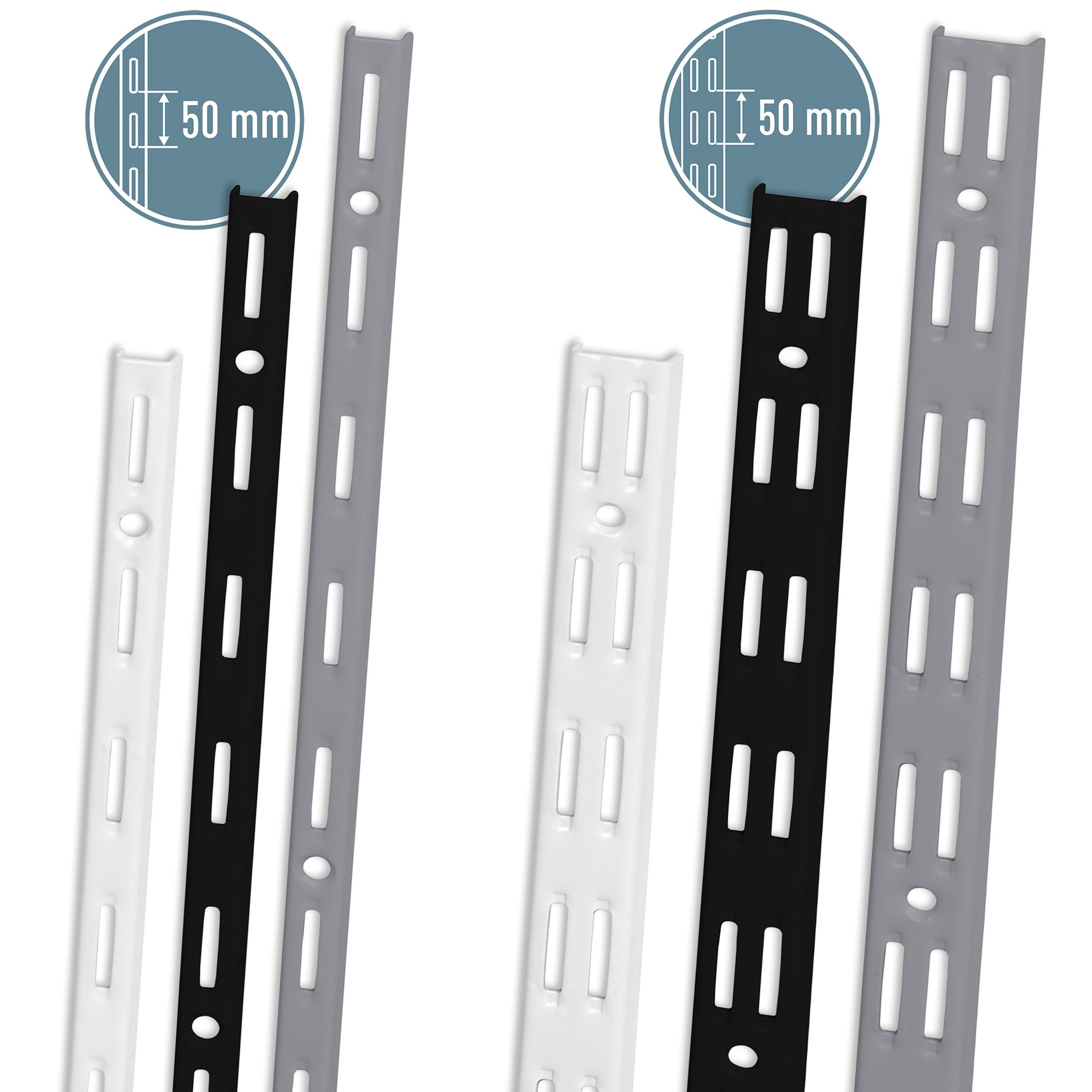 ib style Wandregal 2er Set Wandschiene 2-reihig 50cm Weiß, Regalschiene - Raster 50mm