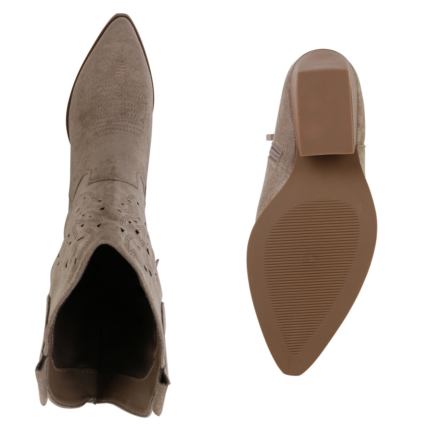 VAN HILL 840054 Cowboystiefel Damen Cowboystiefel Stiefel Stickereien Holzoptikabsatz