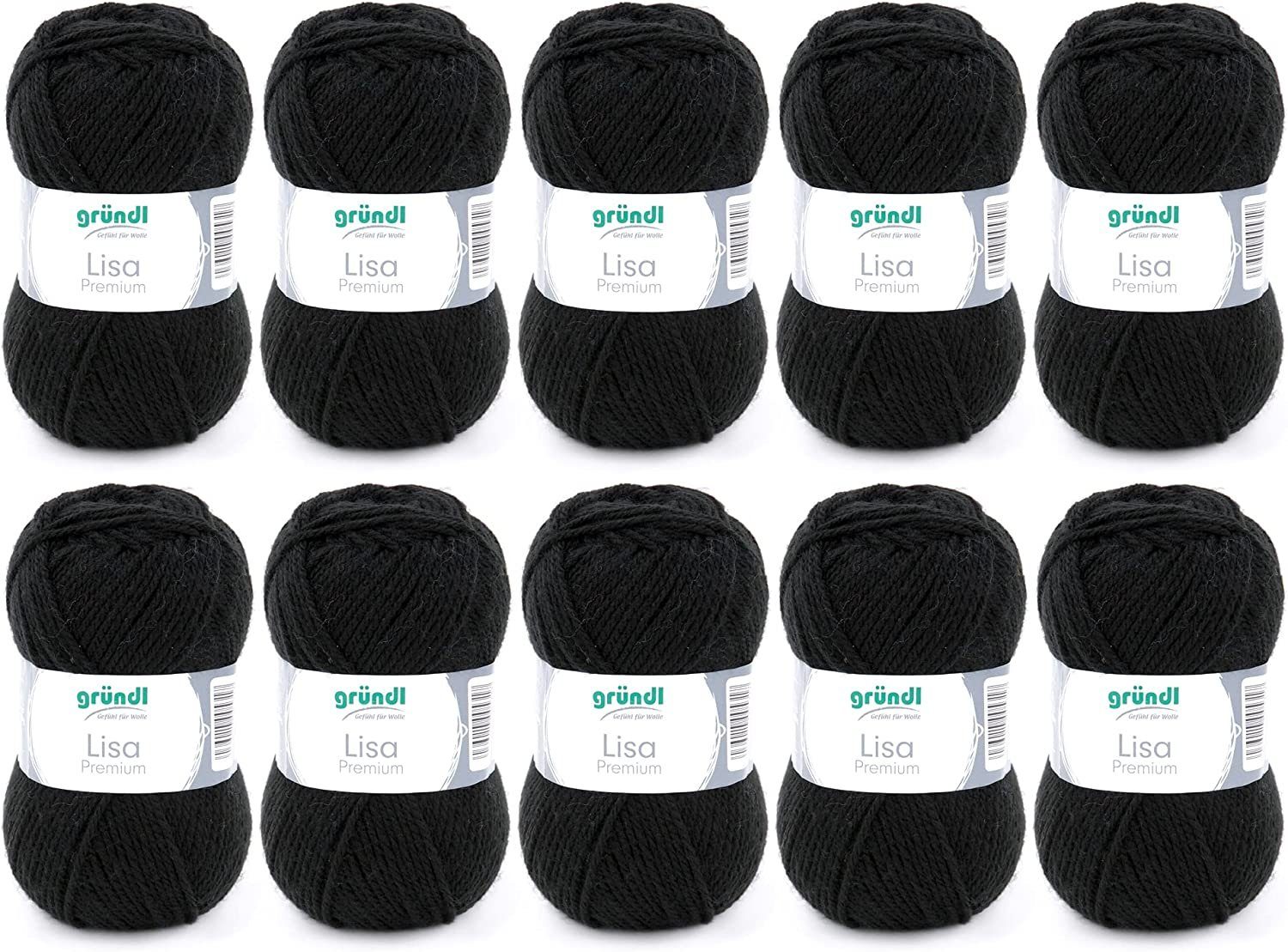 Gründl Wolle Lisa Premium Uni im 10x50g Wollpaket zum Handarbeiten Häkelwolle, (Wolle zum Stricken, Häkeln, Handarbeiten, Handstrickgarn), weich und pflegeleicht, ohne Schurwolle