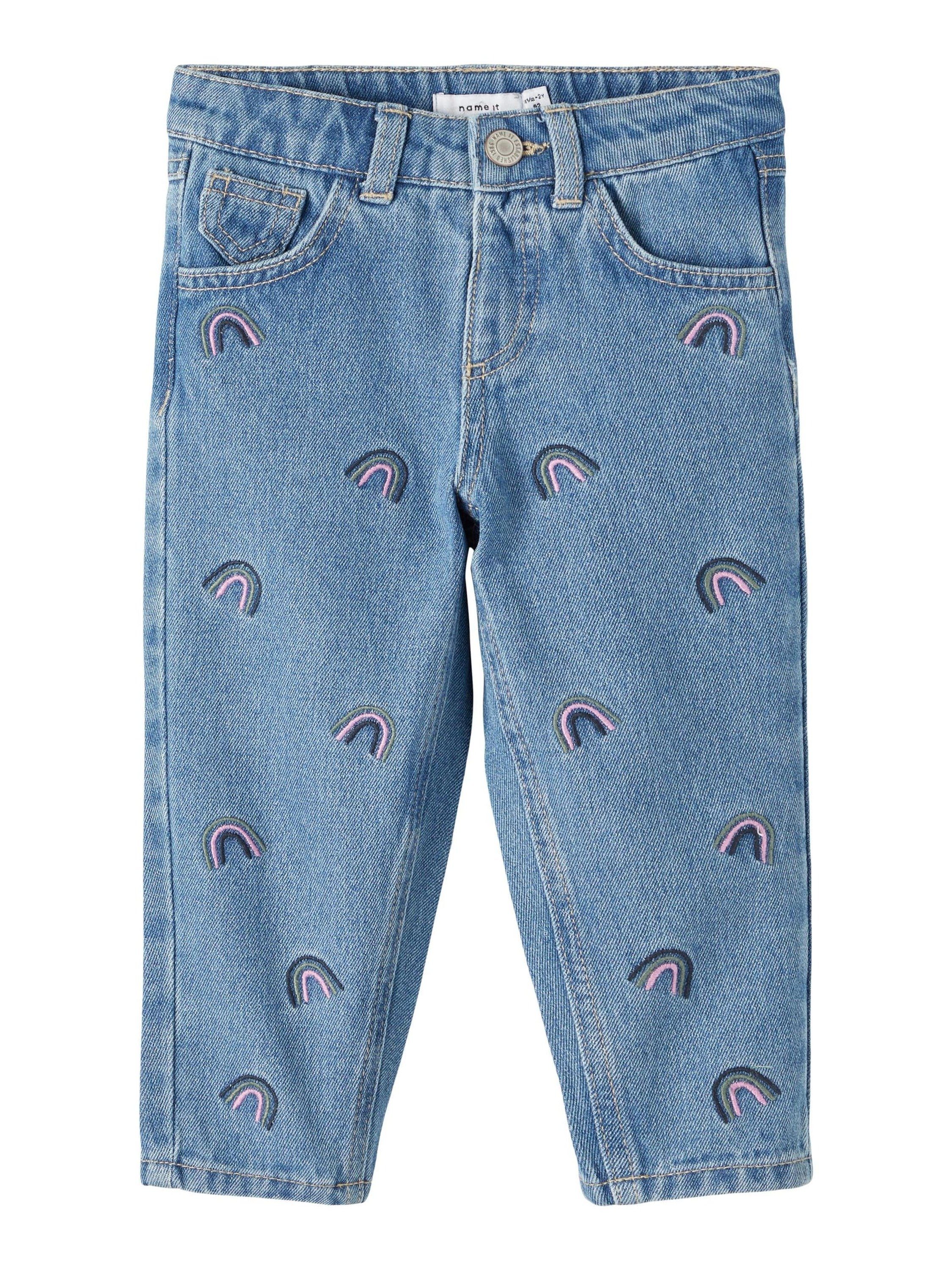 Name It Mom-Jeans NMFBELLA MOM JEANS 1250-TE NOOS mit Motiv Stickerei | High Waist Jeans