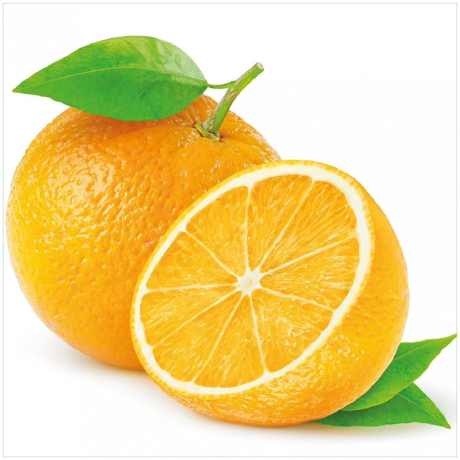 Wallario Memoboard Saftige Orangen vor weißem Hintergrund