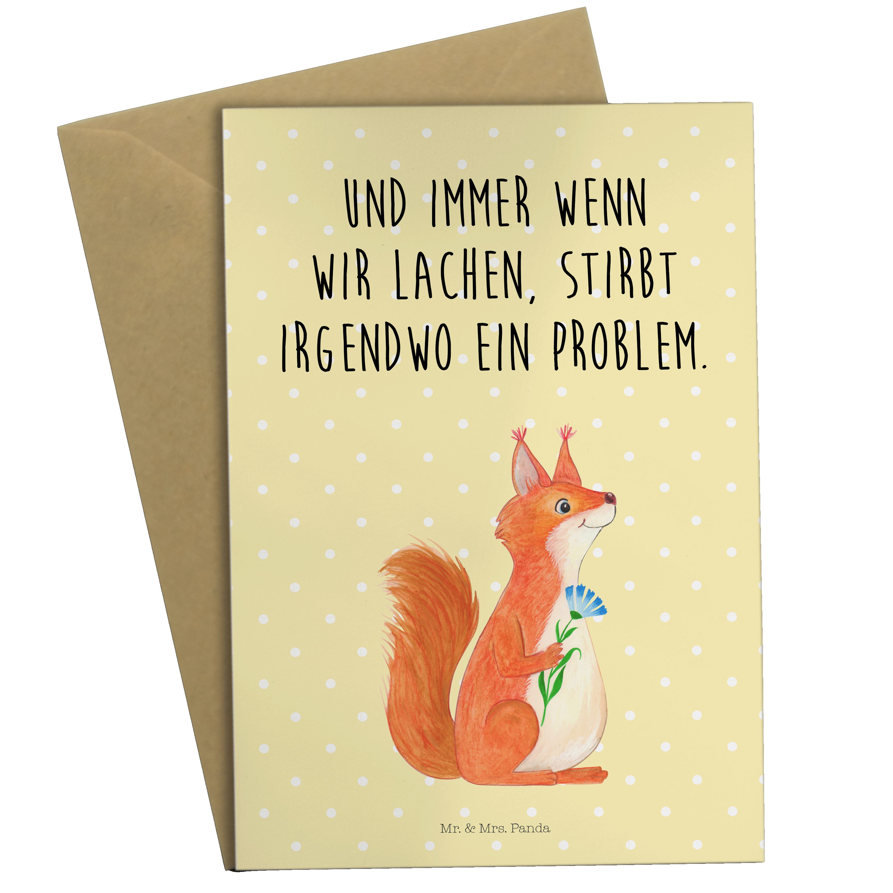 Mr. & Mrs. Panda Grußkarte Eichhörnchen Blume - Gelb Pastell - Geschenk, Tiermotive, Hochzeitska