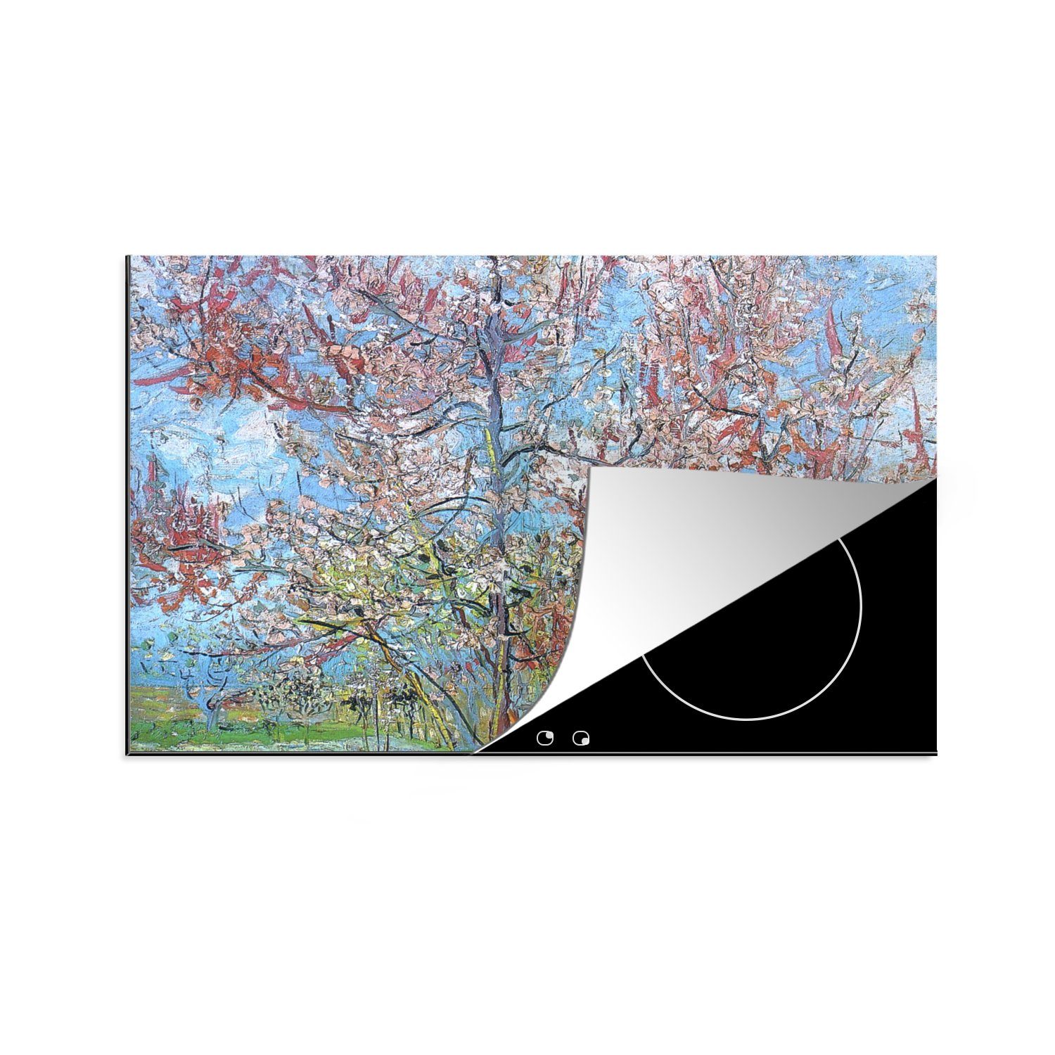 MuchoWow Herdblende-/Abdeckplatte Der rosa Pfirsichbaum - Vincent van Gogh, Vinyl, (1 tlg), 81x52 cm, Induktionskochfeld Schutz für die küche, Ceranfeldabdeckung