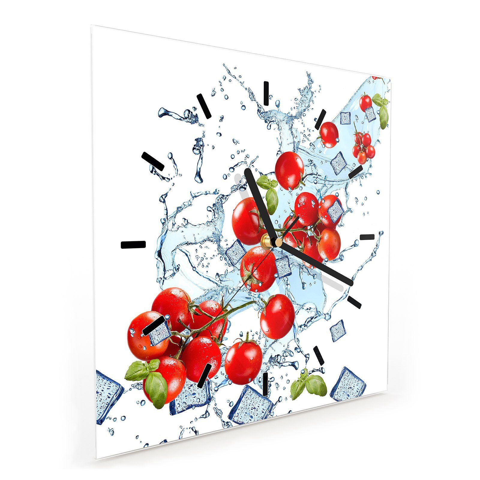 Primedeco Wanduhr Wanduhr Wasserwelle Tomaten Glasuhr Motiv 30 cm x mit 30 Größe Wandkunst auf