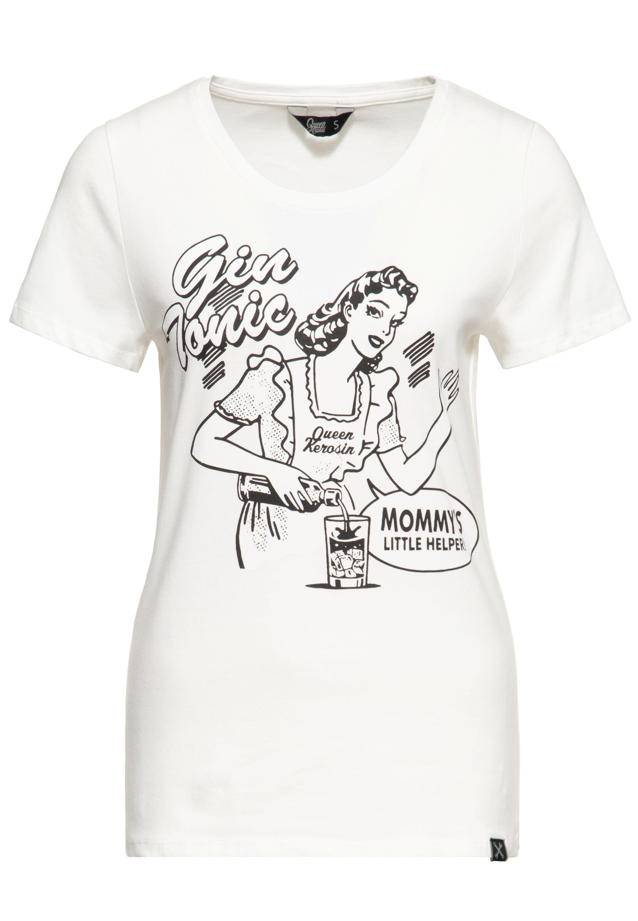 QueenKerosin Print-Shirt Gin Tonic (1-tlg) mit vintage Front Print im Pin-up Design weiß