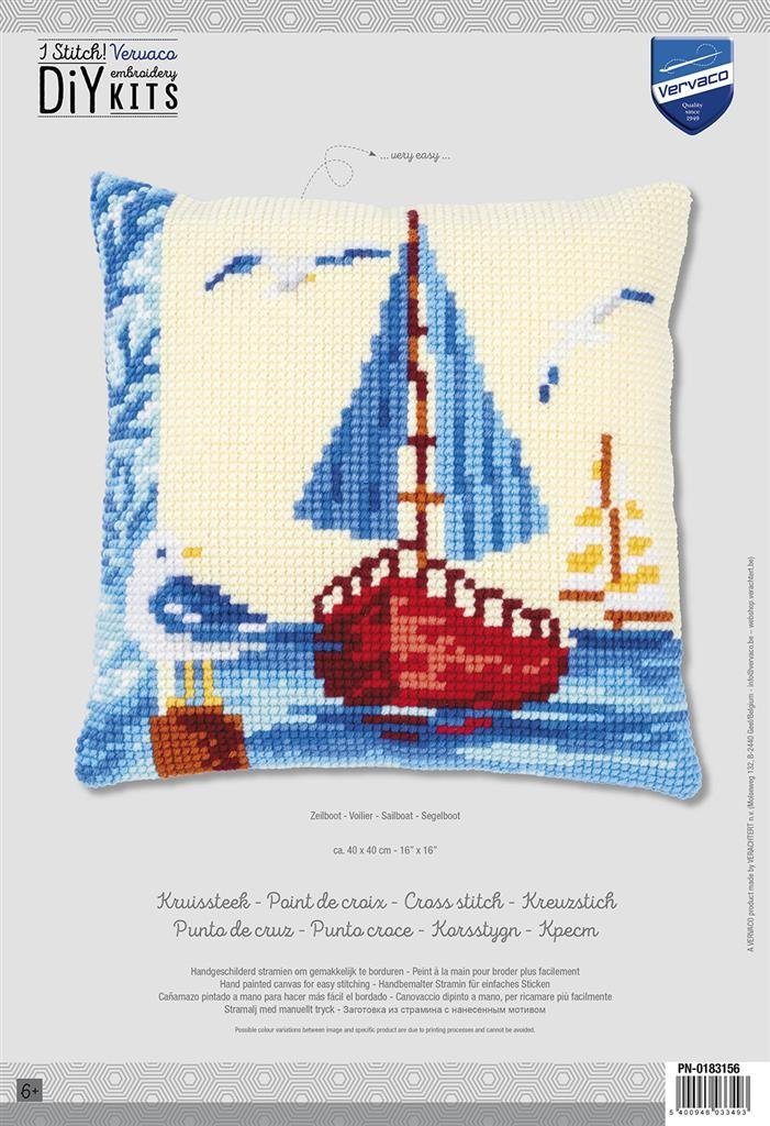 Vervaco Kreativset Vervaco PN-0183156 Kreuzstichkissenpackung Segelboot, (Set, embroidery Kit), Made in Europe