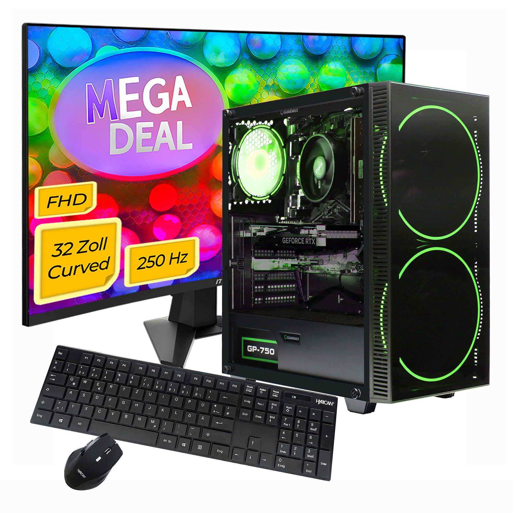 GAMEMAX MegaDeal Black Hole 2711 Intel i5 14400F 16GB 1TB SSD RTX 5060Ti Gaming-PC-Komplettsystem (32", Intel® Core i5 14400F, RTX 5060 Ti, 16 GB RAM, 1000 GB SSD, Windows 11 + MSI MAG 32C6X Curved Monitor, 80cm (32)