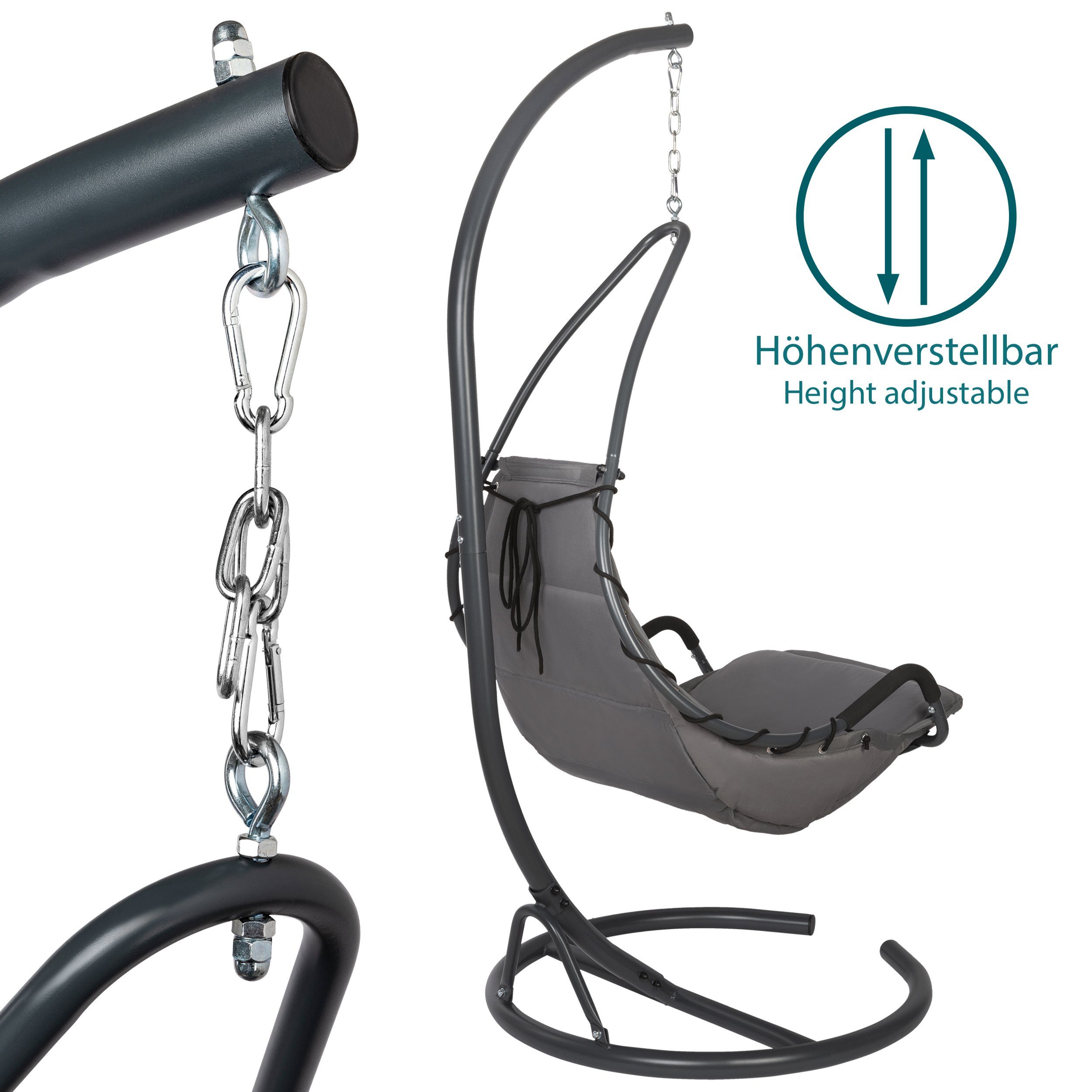 SLABO Hängesessel Hängesessel, für 195 – Hängeschaukel Metallgestell, und robustem Sitzpolster, Outdoor, ANTHRAZIT mit x x Indoor 102 Hängesitz Hängestuhl 90 cm inklusive