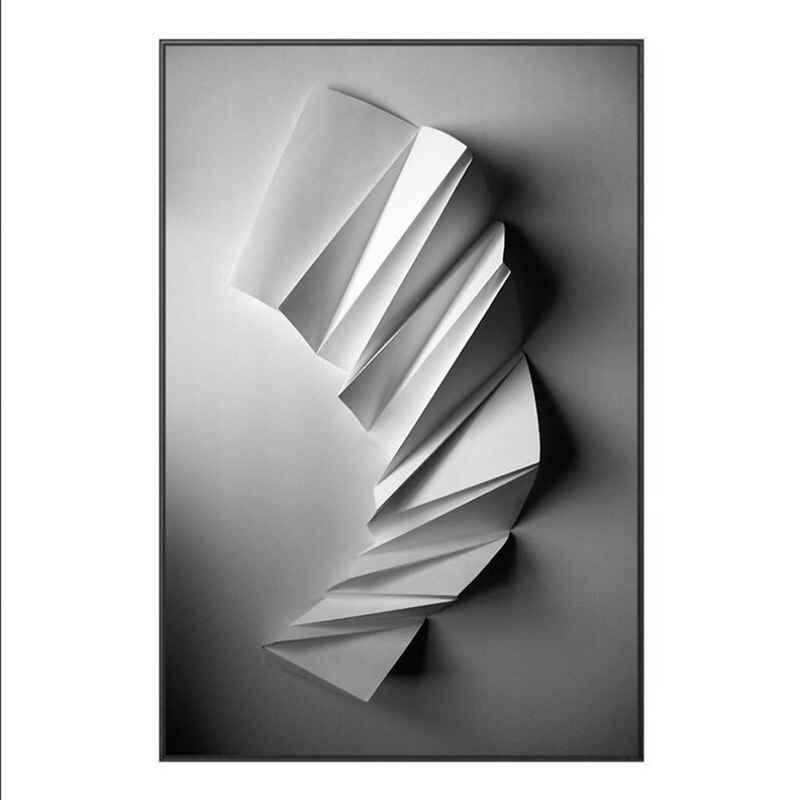 TPFLiving Kunstdruck (OHNE RAHMEN) Poster - Leinwand - Wandbild, Nordic Art - Abstrakte 3D Formen- Bilder Wohnzimmer - (4 Motive in 8 verschiedenen Größen zur Auswahl), Farben: schwarz und weis - Größe: 60x90cm