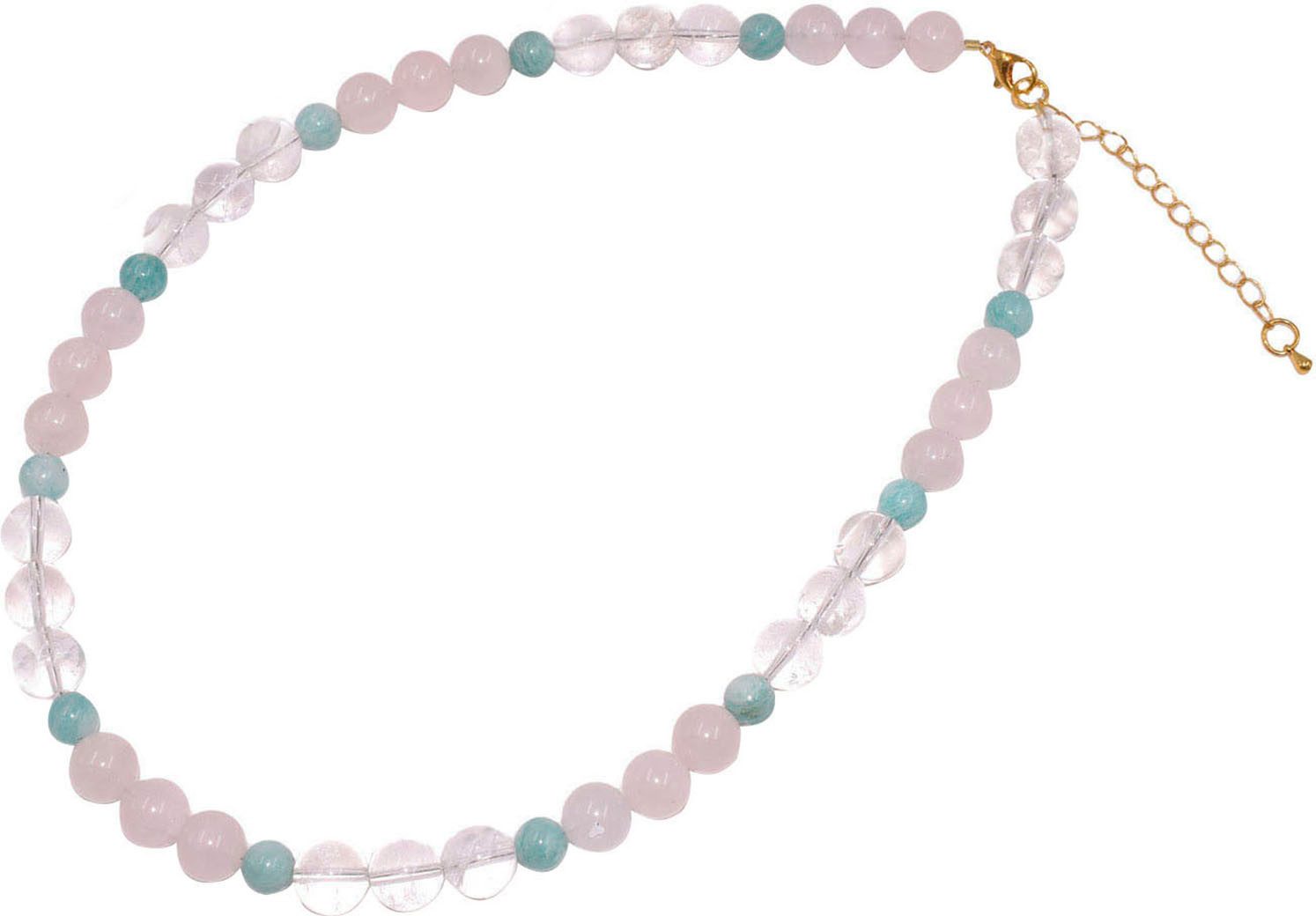 Firetti Collier Schmuck Geschenk Messing Halsschmuck Halskette Edelstein, Made in Germany - mit Bergkristall, Amazonit, Rosenquarz