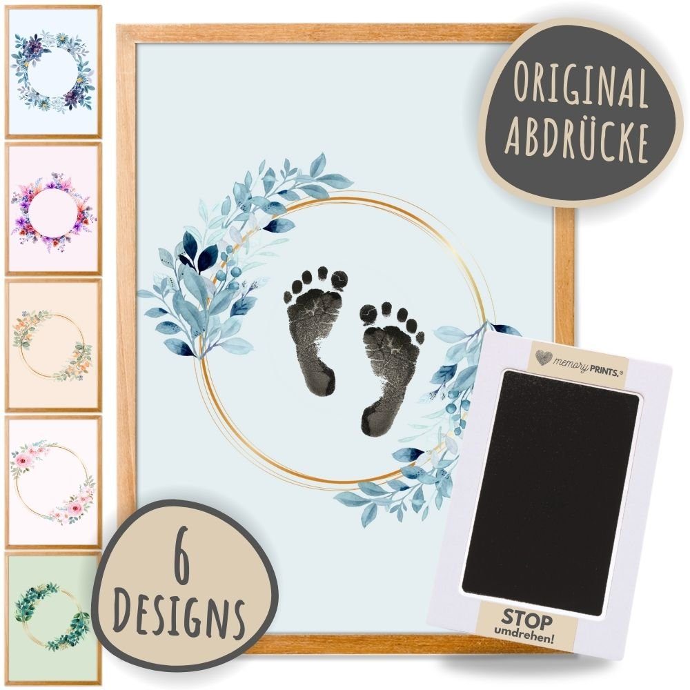 memoryPRINTS. Handabdruck-Set Baby Abdruckset mit Kunstdruck BLUMENKREISE, Handabdruck Fußabdruck