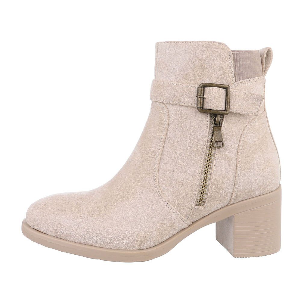 Ital-Design Damen Freizeit Stiefelette Blockabsatz Klassische Stiefeletten in Beige