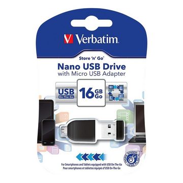 Verbatim Nano USB-Stick (Lesegeschwindigkeit 10 MB/s, mit Micro USB-Adapter)