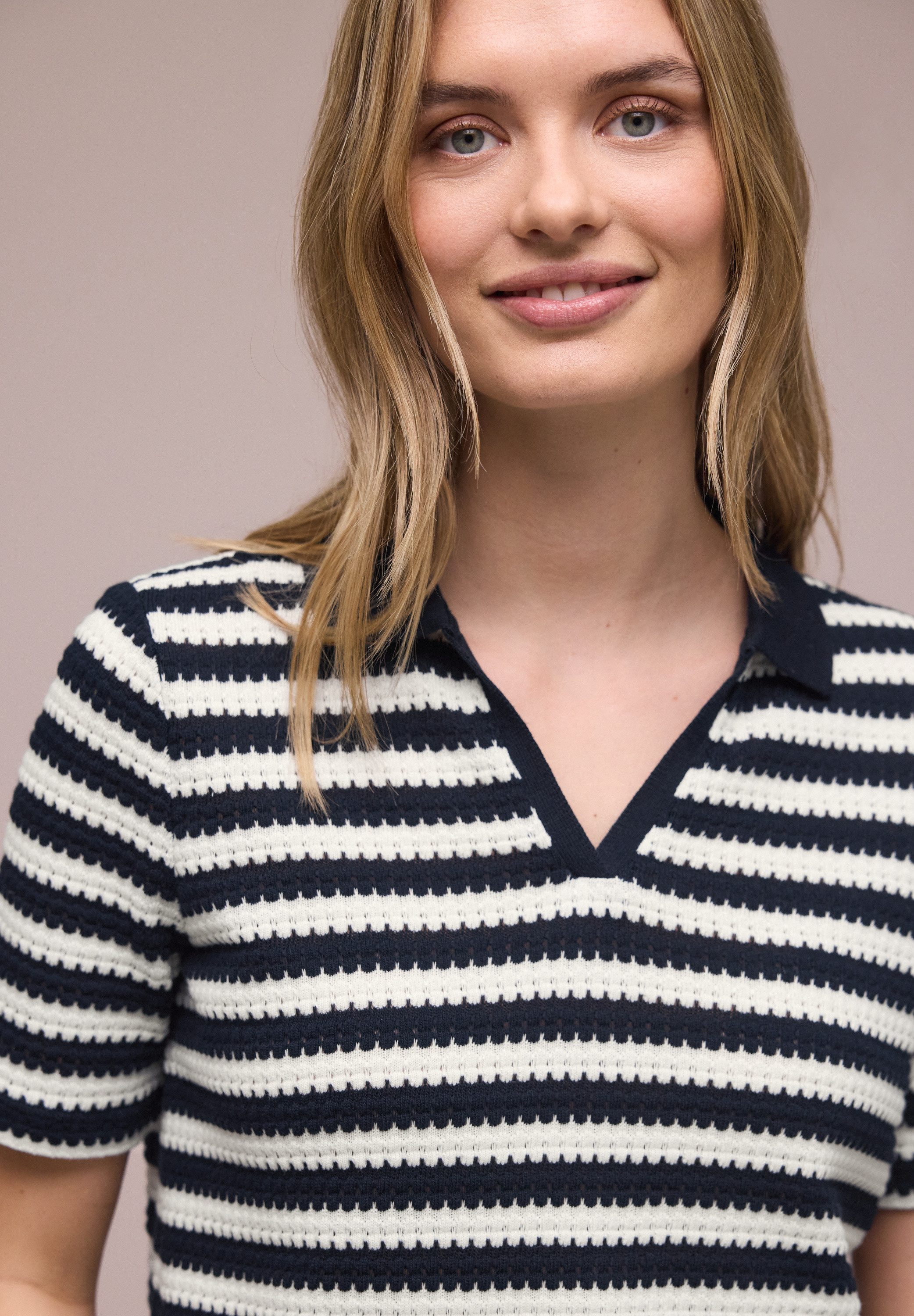 STREET ONE Poloshirt Sommer-Strick-Polo mit Streifen