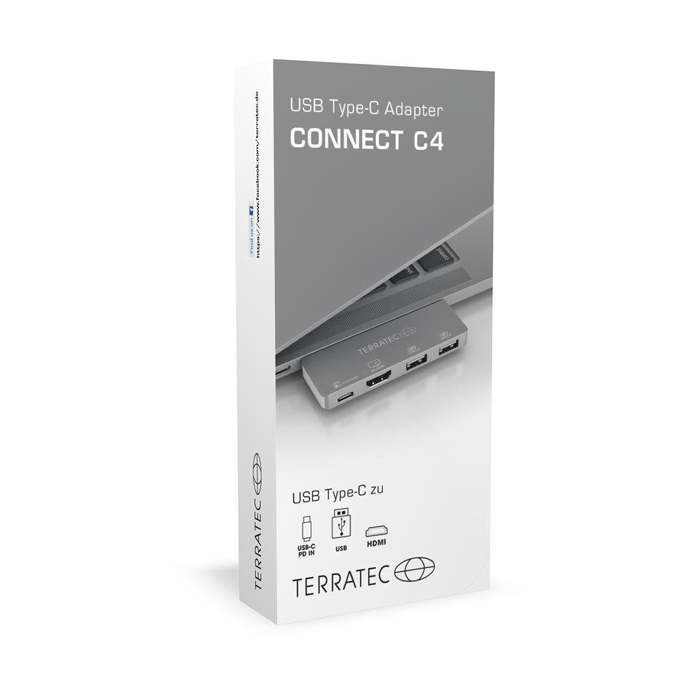 Terratec CONNECT C4 Dockingstation (Aluminium USB Type-C Adapter mit USB-C PD, HDMI und 2 x USB 3.0)