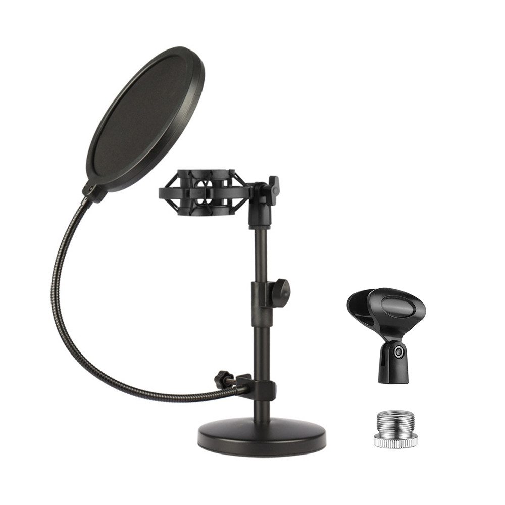 TUWENA Mikrofonständer Schreibtisch-Mikrofonständer, Verbessert Verstellbarer Mikrofonständer, Mit Pop-Filter, Schockhalterung, Mikrofonclip, 1,6cm-0,95cm Adapter