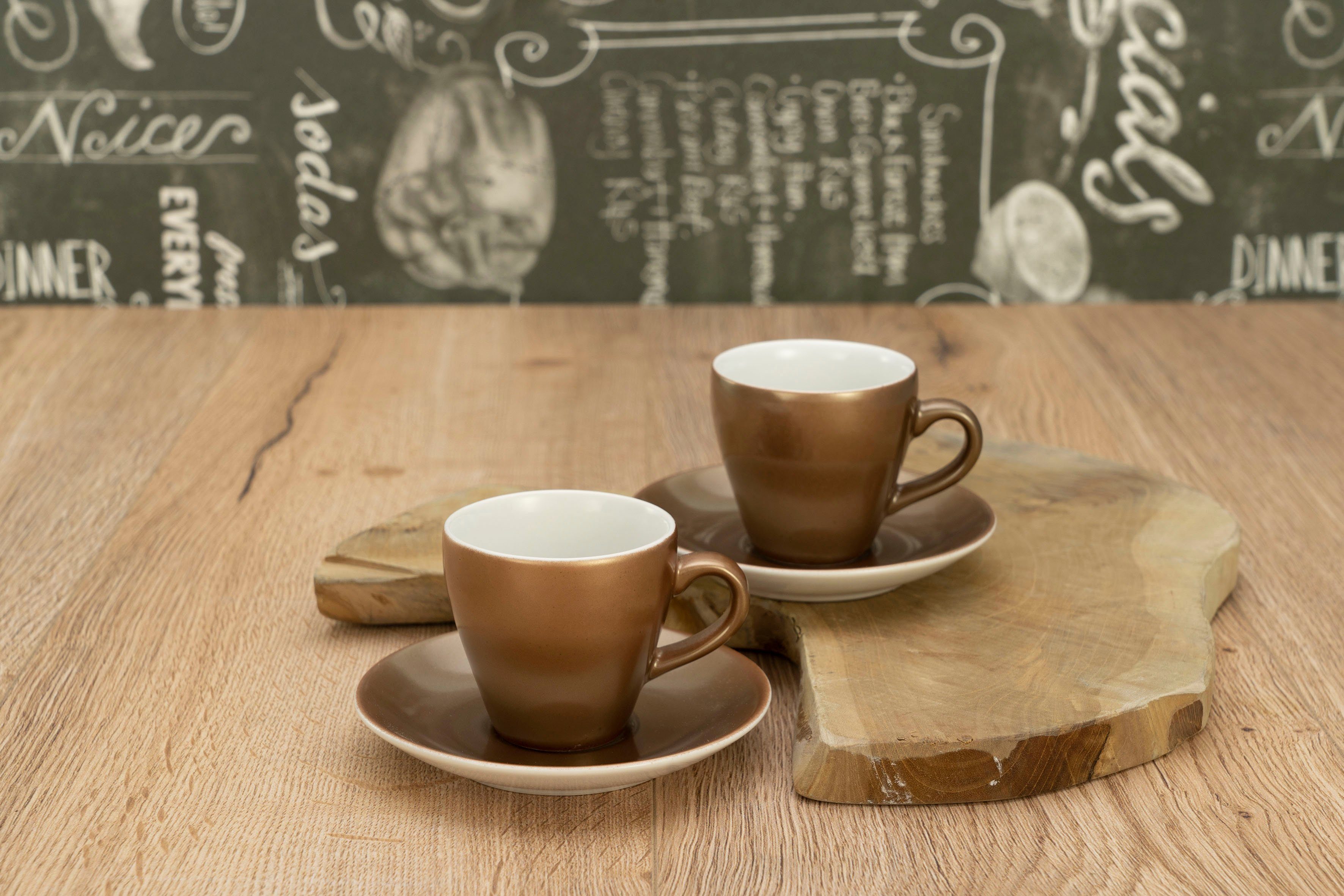 CreaTable Espressotasse Golden Days, 4-tlg., Steinzeug, 4-teilig, inkl. Untertasse