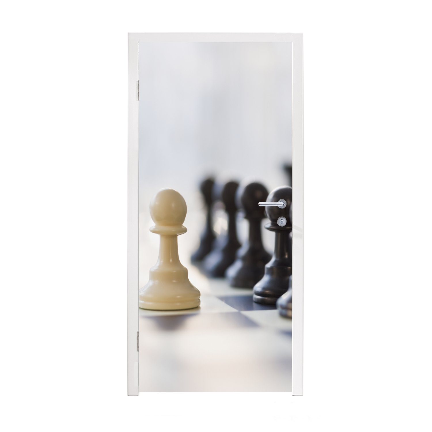 MuchoWow Türtapete Schwarz gewinnt Tür, für 75x205 Fototapete Schach, cm Türaufkleber, beim (1 bedruckt, Matt, St)