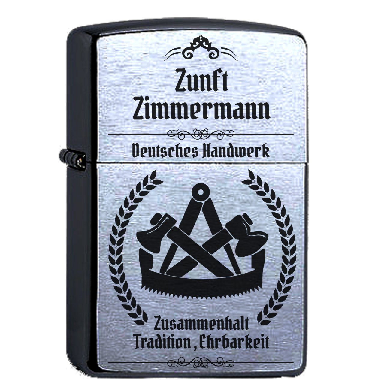 Feuerzeuge Zippo Feuerzeug mit Gravur Zimmermann Zunftzeichen Chrome Brushed Bau