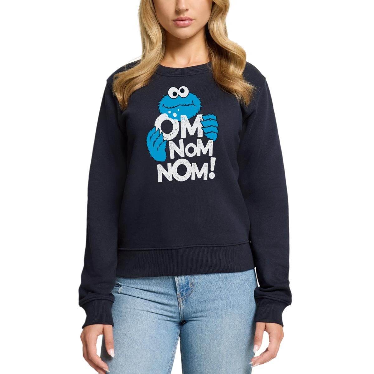 Spreadshirt Sweatshirt Sesamstraße Krümelmonster Om Nom Nom Damen Premium Pullover (1-tlg)