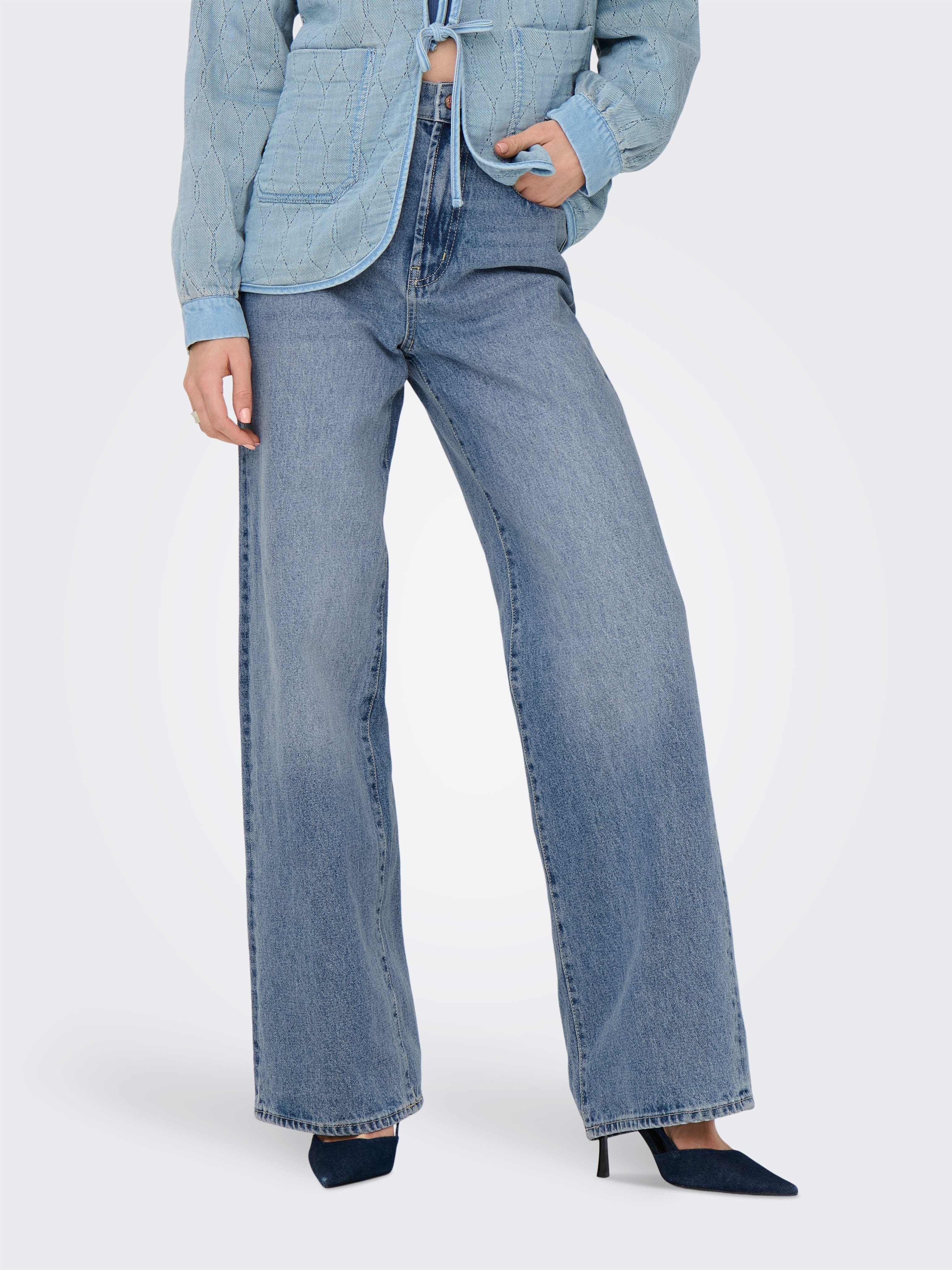 ONLY High-waist-Jeans ONLHOPE HW WIDE DNM REA345 NOOS Baumwolle