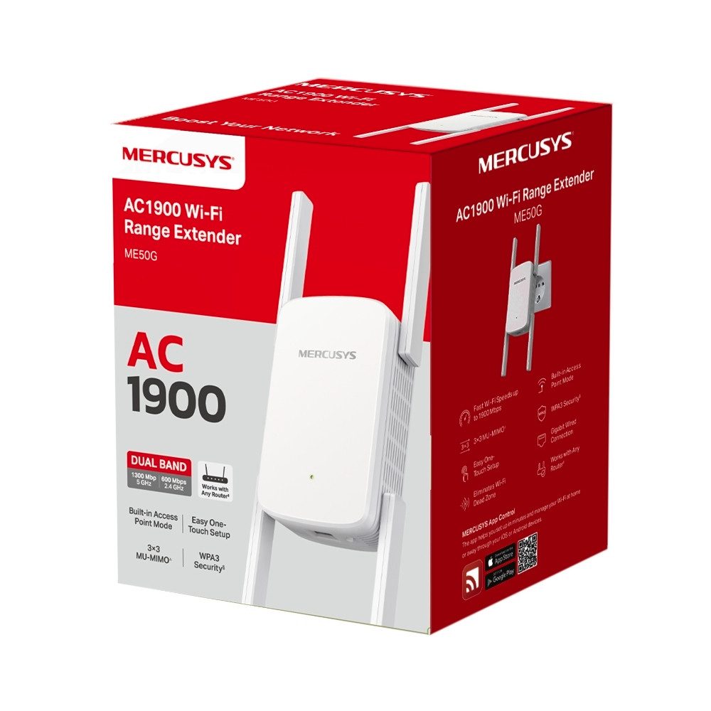 tp-link Mercusys ME50G AC1900 Wi-Fi Range Extender Reichweitenverstärker, Dualband-Geschwindigkeiten von bis zu 1900 Mbit/s