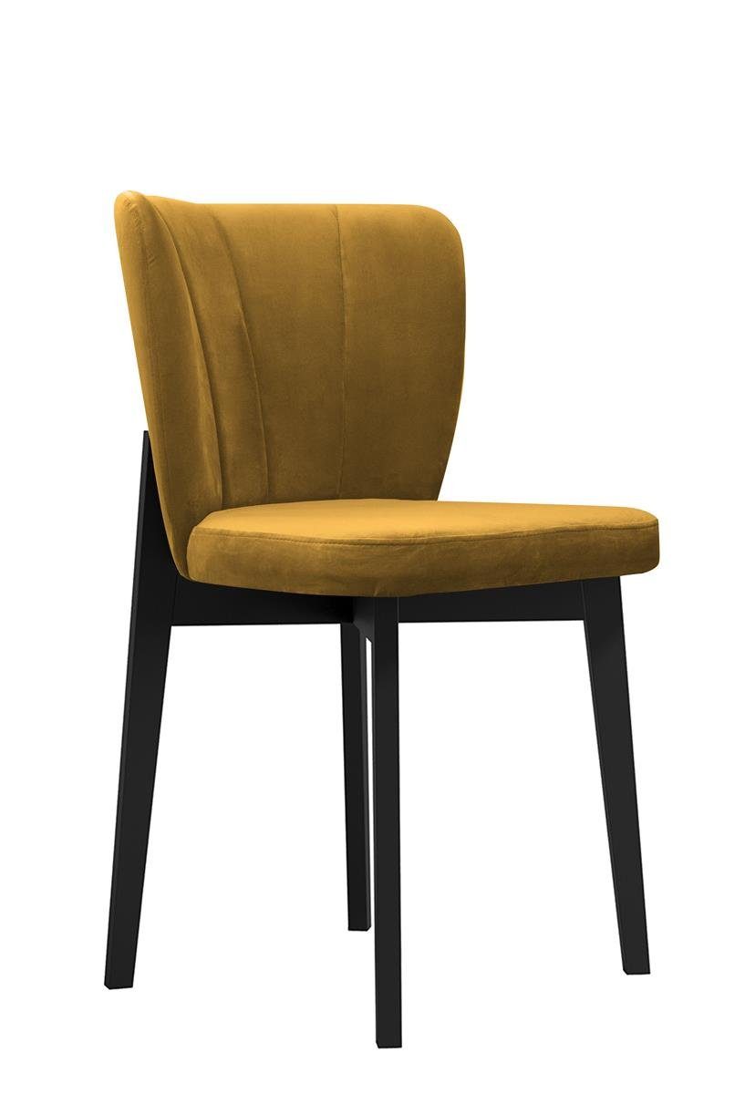 Beautysofa Polsterstuhl Madison (aus Velours, Relaxstuhl mit Holzbeine in weiß / schwarz / buche), im modernes Stil, Stuhl mit gepolsterte Rückenlehne Gelb (riviera 41) | Schwarz
