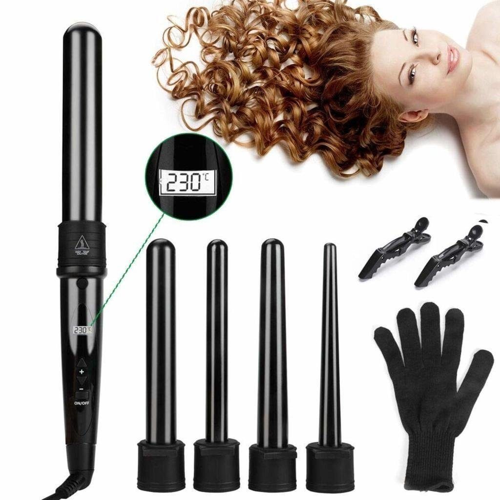 DOPWii Lockenstab Hair Curler Profi mit 5 Aufsätzen, Handschuh