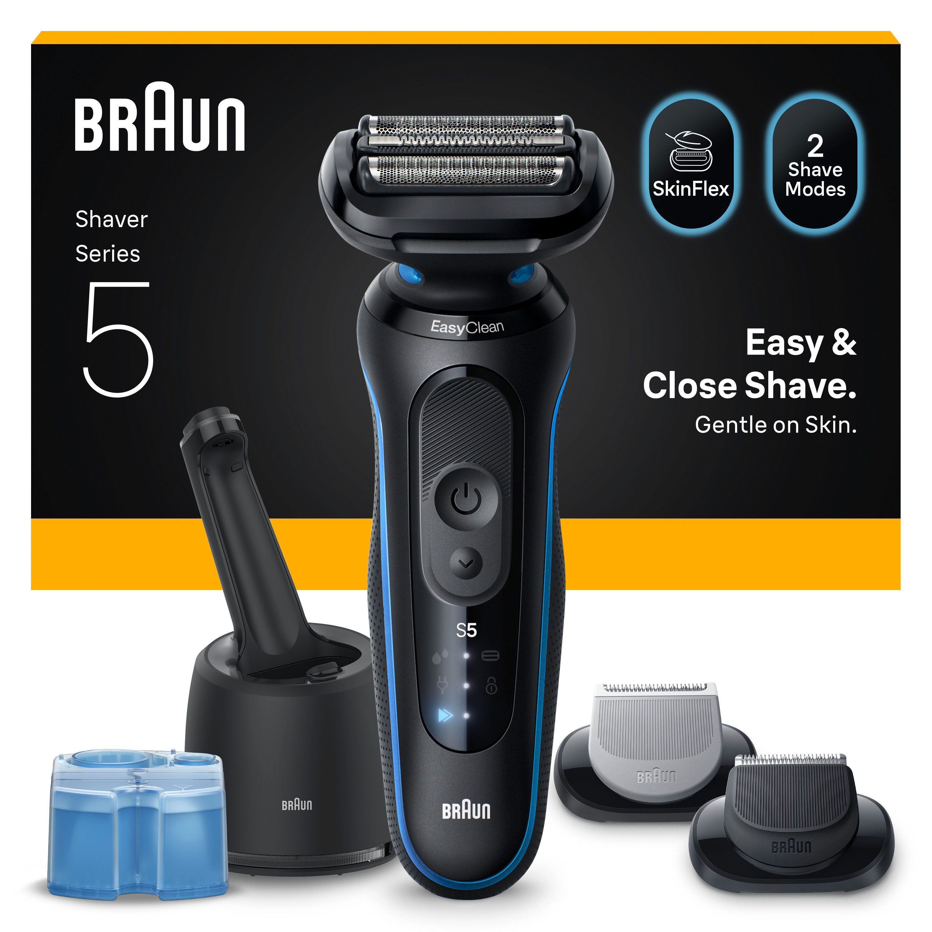 Braun Elektrorasierer Series 5 52-B7650cc, Reinigungsstation, Bis zu 50 Min, 4in1 SmartCare Center, +2 Aufsätze, 100% Wasserdicht