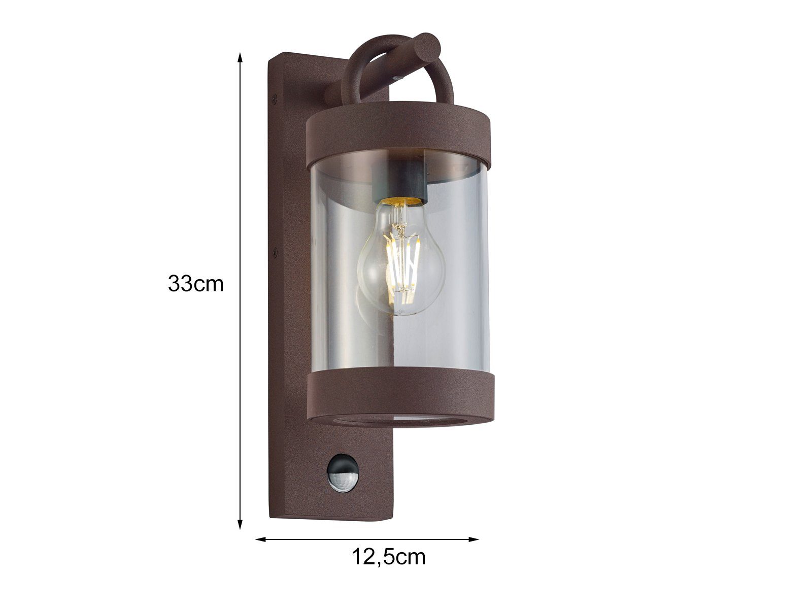 TRIO Leuchten LED Außen-Wandleuchte, Bewegungsmelder, LED wechselbar, Warmweiß, Landhausstil Wand Außenleuchte aus Aluminium Rostoptik, Höhe 33cm
