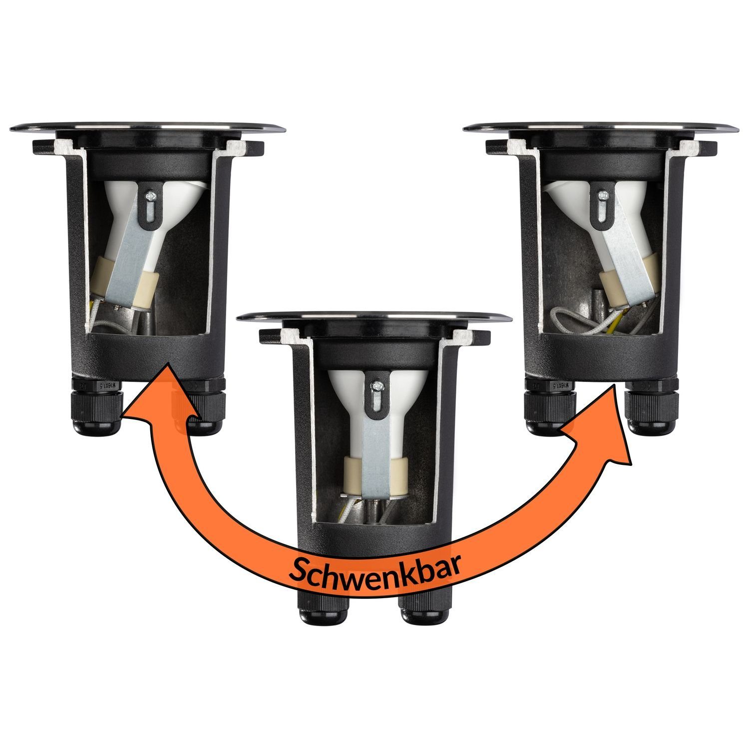 LEDANDO LED Einbaustrahler - Schwenkbar LED - LED 7W von GU10 - Schwarz Bodeneinbaustrahler Set L