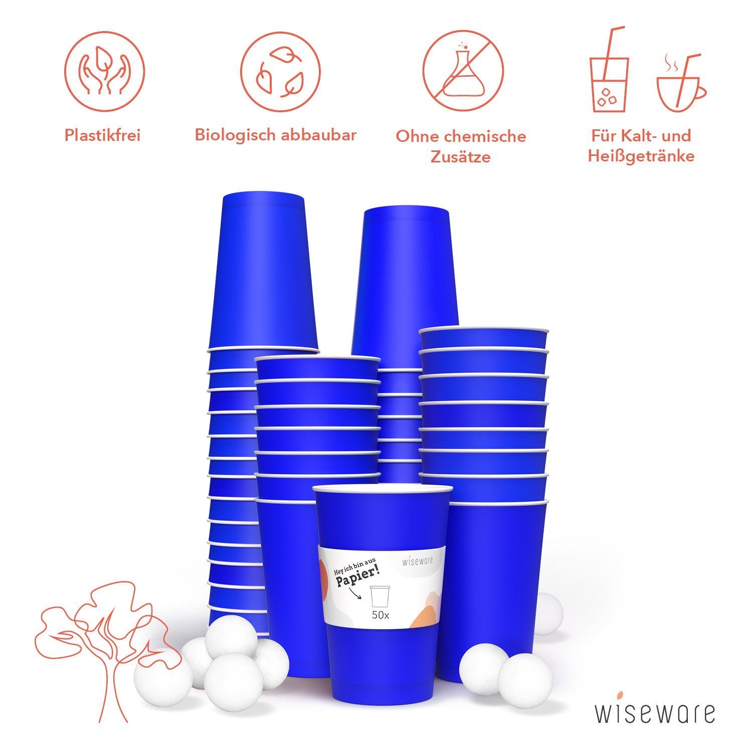 Pong - Bier aus Beer (blau) Set Pong, Papier Becher Einwegbecher wisefood Papier