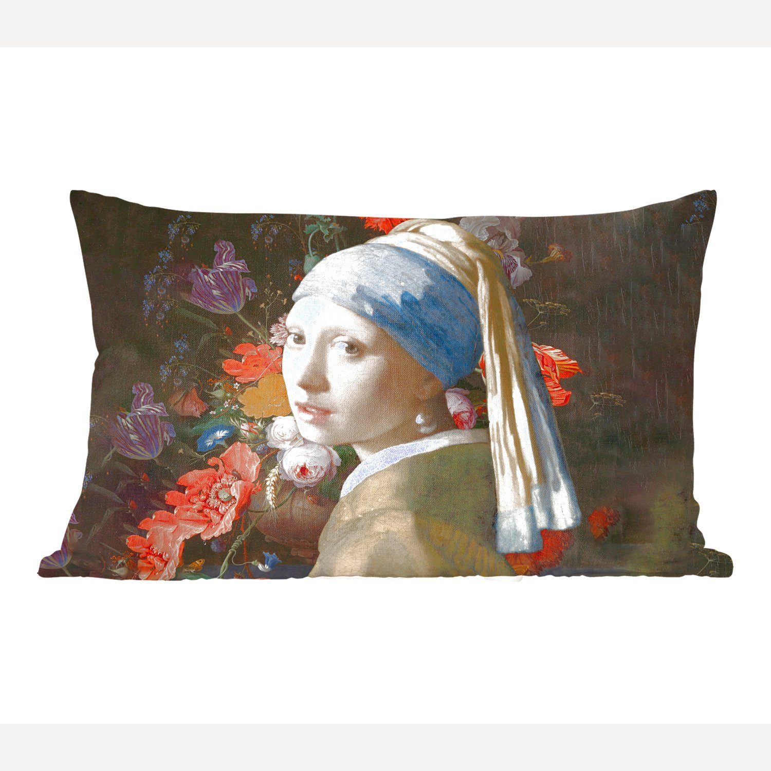MuchoWow Dekokissen Das dem Blumen, Zierkissen, Dekoration, Füllung, Perlenohrring Vermeer - mit mit - Dekokissen Wohzimmer Mädchen Schlafzimmer