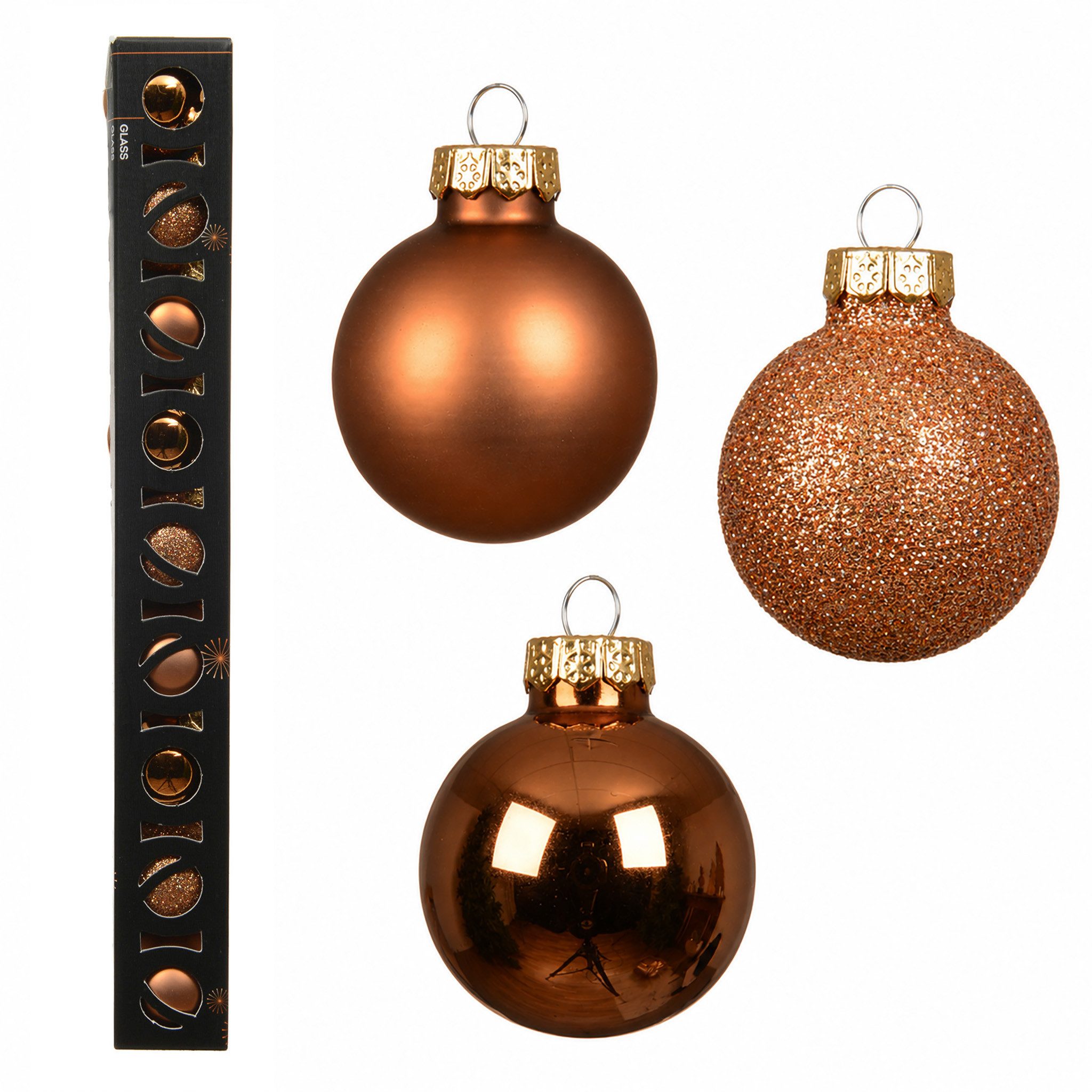 Kaemingk Weihnachtsbaumkugel, Weihnachtskugeln Glas 3cm Glanz Matt Glitzer 9er Set - Brandy