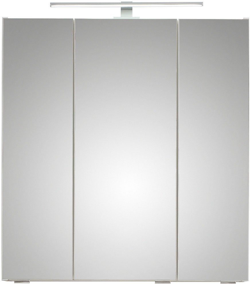 Saphir Spiegelschrank Quickset 857 Badschrank, 3 Spiegeltüren, 6 Einlegeböden, 65 cm breit inkl. LED-Beleuchtung, Türdämpfer, Schalter-/Steckdosenkombination