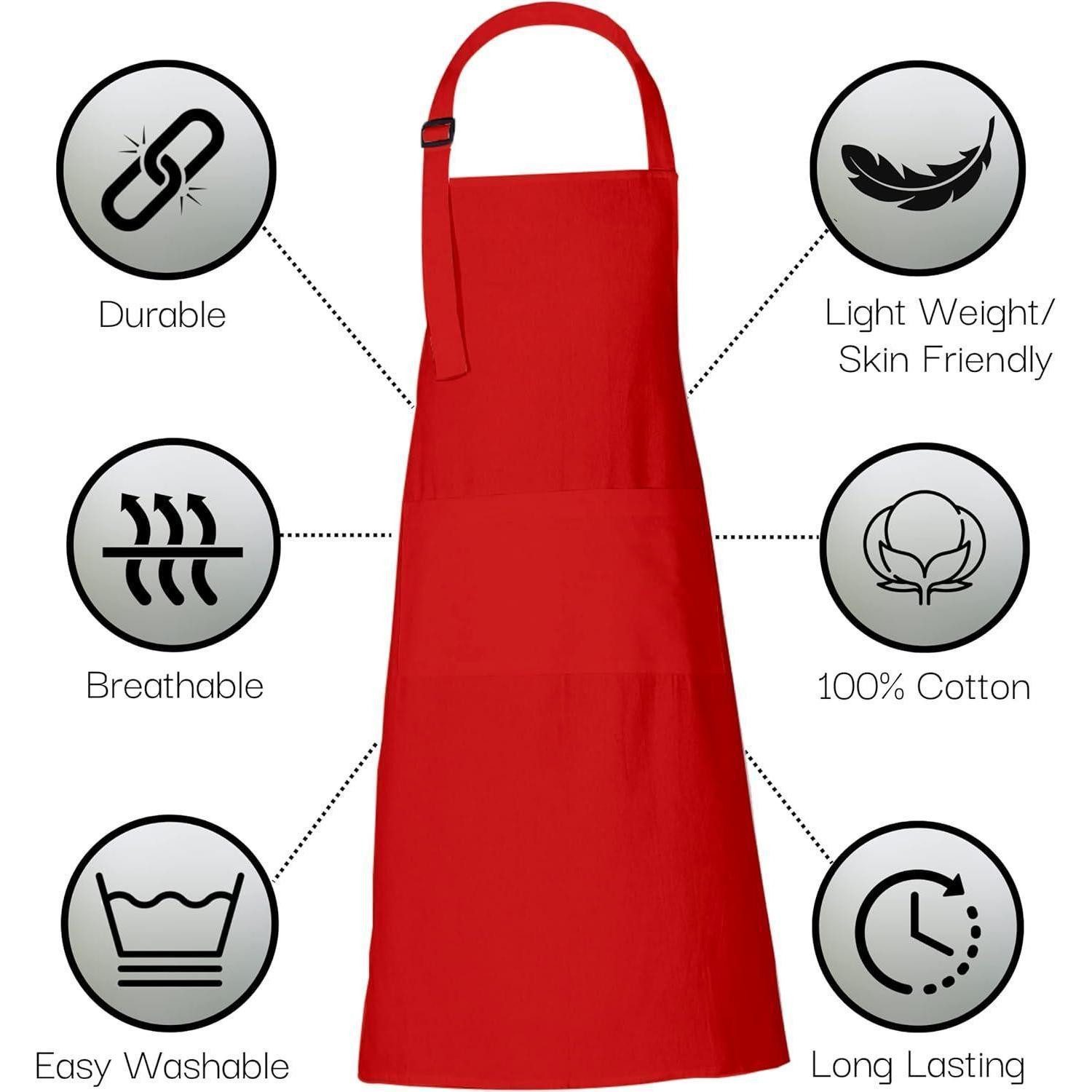 LuxusKollektion Kochschürze Kochschürze Baumwolle 3 Taschen 69x89 cm Frauen Männer 1 Rot
