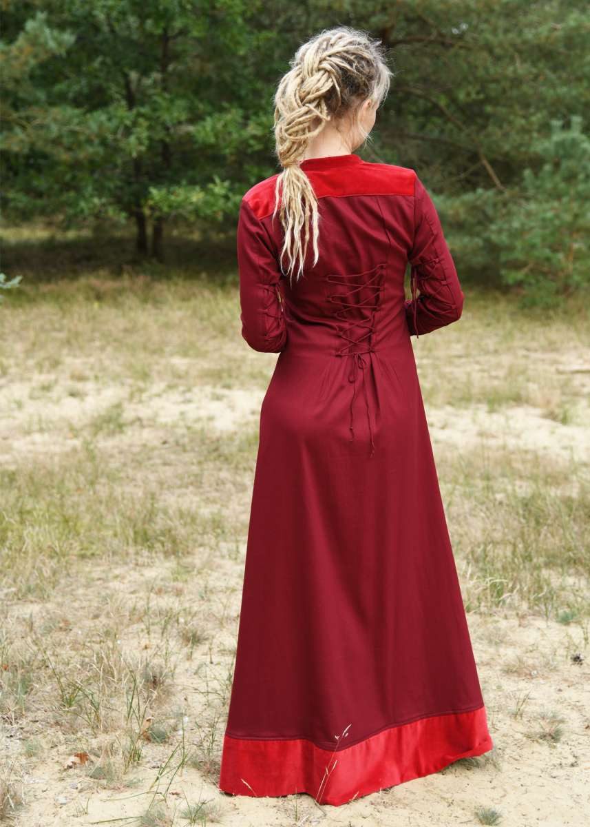Battle Merchant Burgfräulein-Kostüm Mittelalterliches Kleid mit Samt-Details weinrot "Meira" L