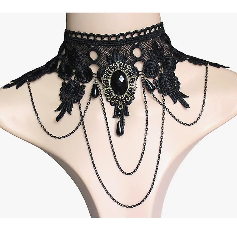 Coonoor Textilband Gothic Schwarz Sexy Spitze Kragen Quaste Choker Halskett günstig online kaufen
