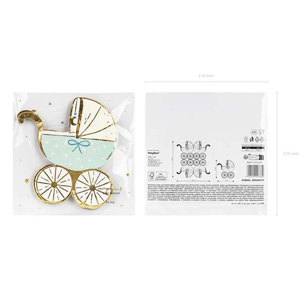 partydeco Papierserviette Servietten 'Baby Kinderwagen' 20Stk./14x15 cm, Bl
