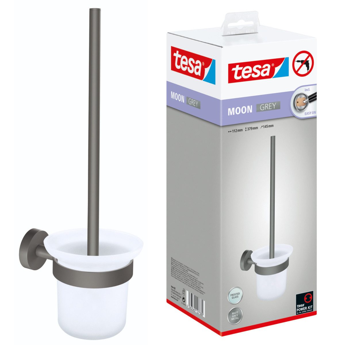 tesa WC-Reinigungsbürste MOON Toilettenbürstenhalter, Fliesen, (Packung, 2-tlg., MOON Grey), grau - 37,9 cm : 11,2 cm : 14,5 cm