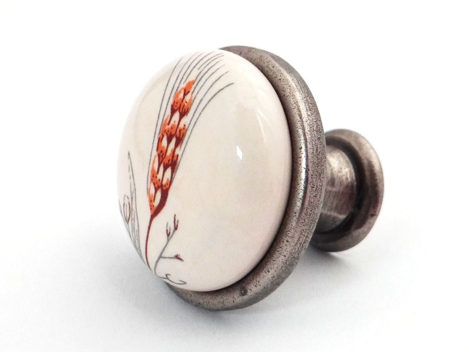 Möbelknopf Porzellanknopf KARI Altsilber mit verschiedenen Dekoren