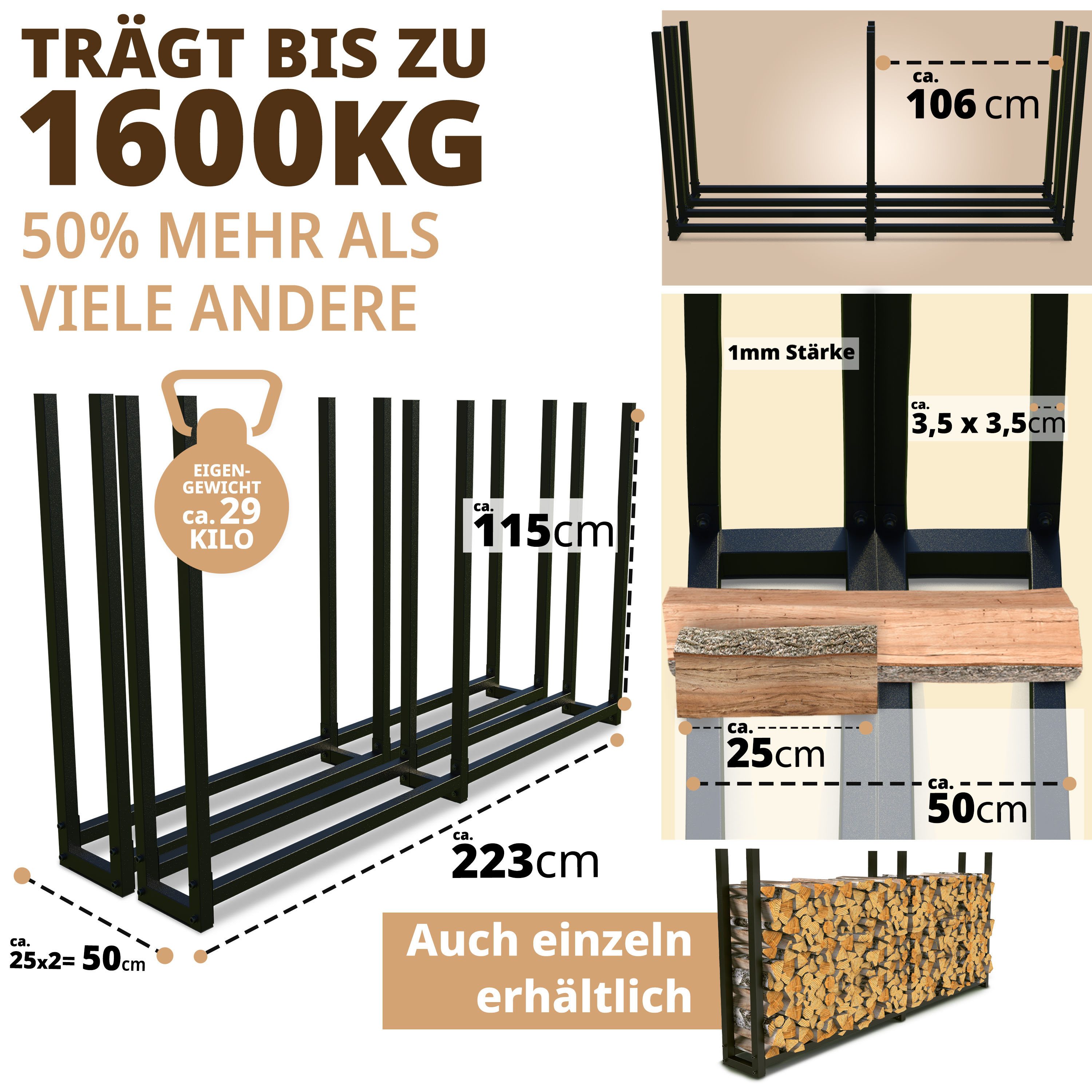 LAWA Living and Lifestyle Kaminholzregal mit Abdeckplane aus Metall 2er SET verzinkt Brennholzregal für aussen, BxTxH:223.00x50.00x115.00 cm, verzinkt, wetterfest
