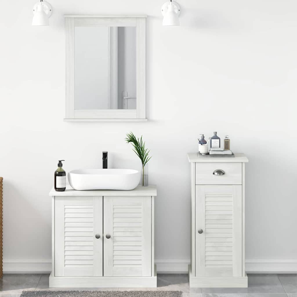 vidaXL Badezimmer-Set Badezimmermöbel-Set 3 Stk. Antik Weiß Massives Kiefernholz, (3-St)