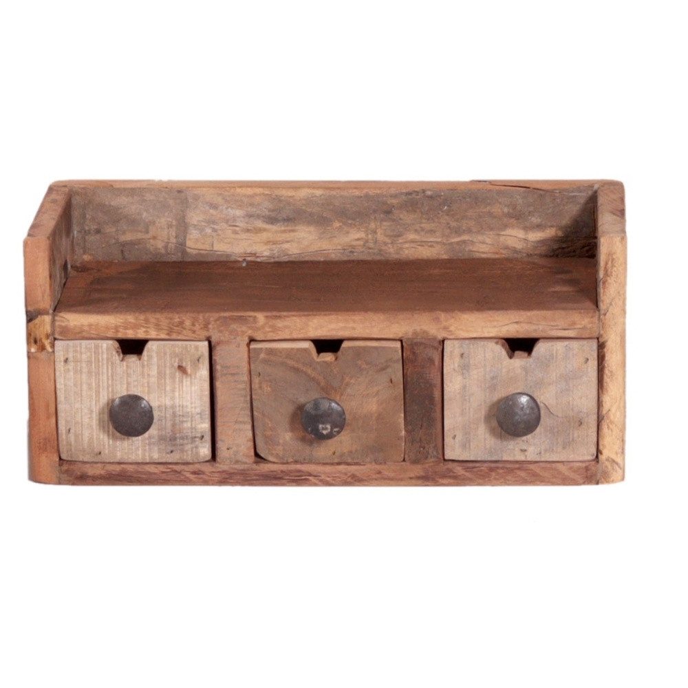 LebensWohnArt Regal Altholz-Regal DARA 35cm 3 Schubladen Unikat Recyceltes Holz – Bild 4 von 5