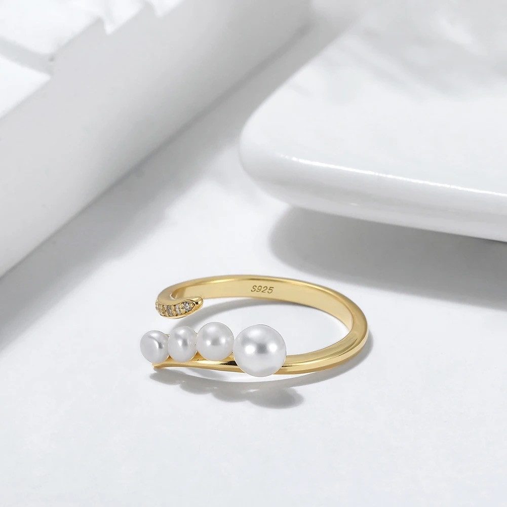 Runde Perlé Perlenring eleganter Ring Süßwasserperlen und Zirkon, handgefer günstig online kaufen